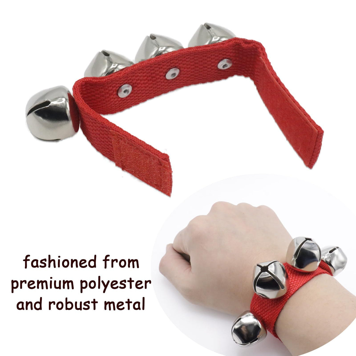 Wrist Bells Set of 2, Red Jingle Bells Instrument, Adjustable Ankle Percussion Musical for Kids, Party Favors, Christmas Decor