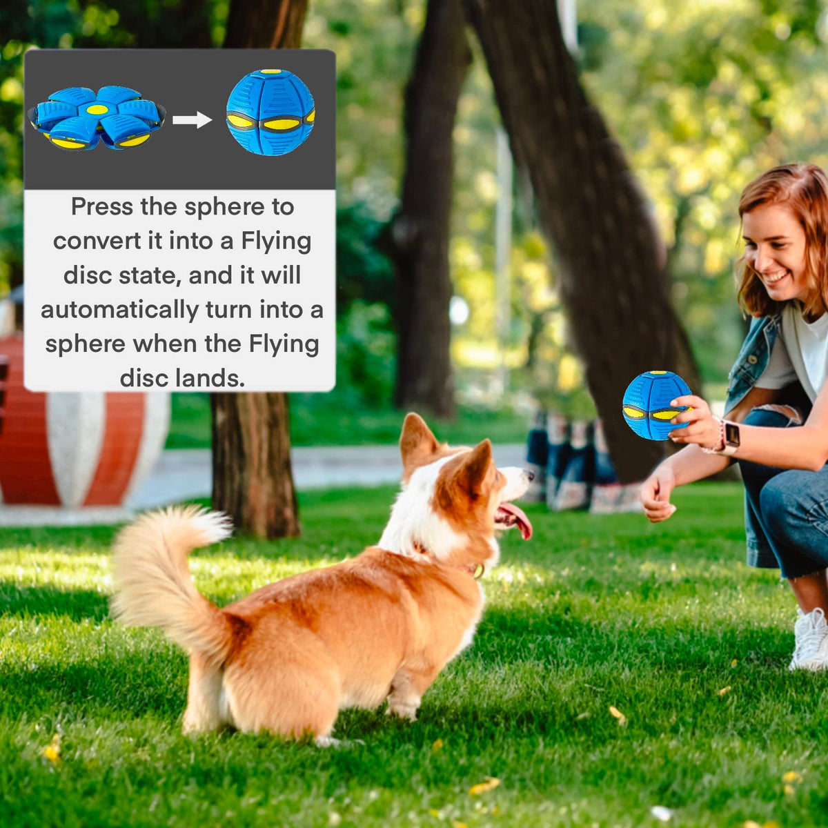 New Doggy disc Ball, Interactive Flying Saucer Ball Dog Toys, pop up Ball for Dogs, Variable Form Pet Toys (Blue)