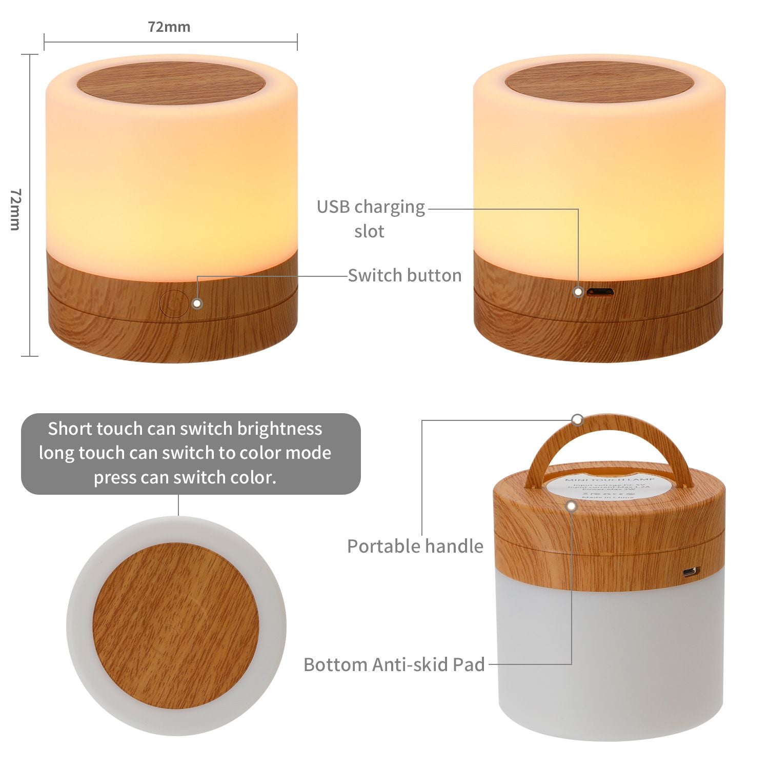 Night Light, Rechargeable Bedside Touch Lamp, Dimmable Mini Night Light with Warm Light & Color Changing , RemoteControl Included