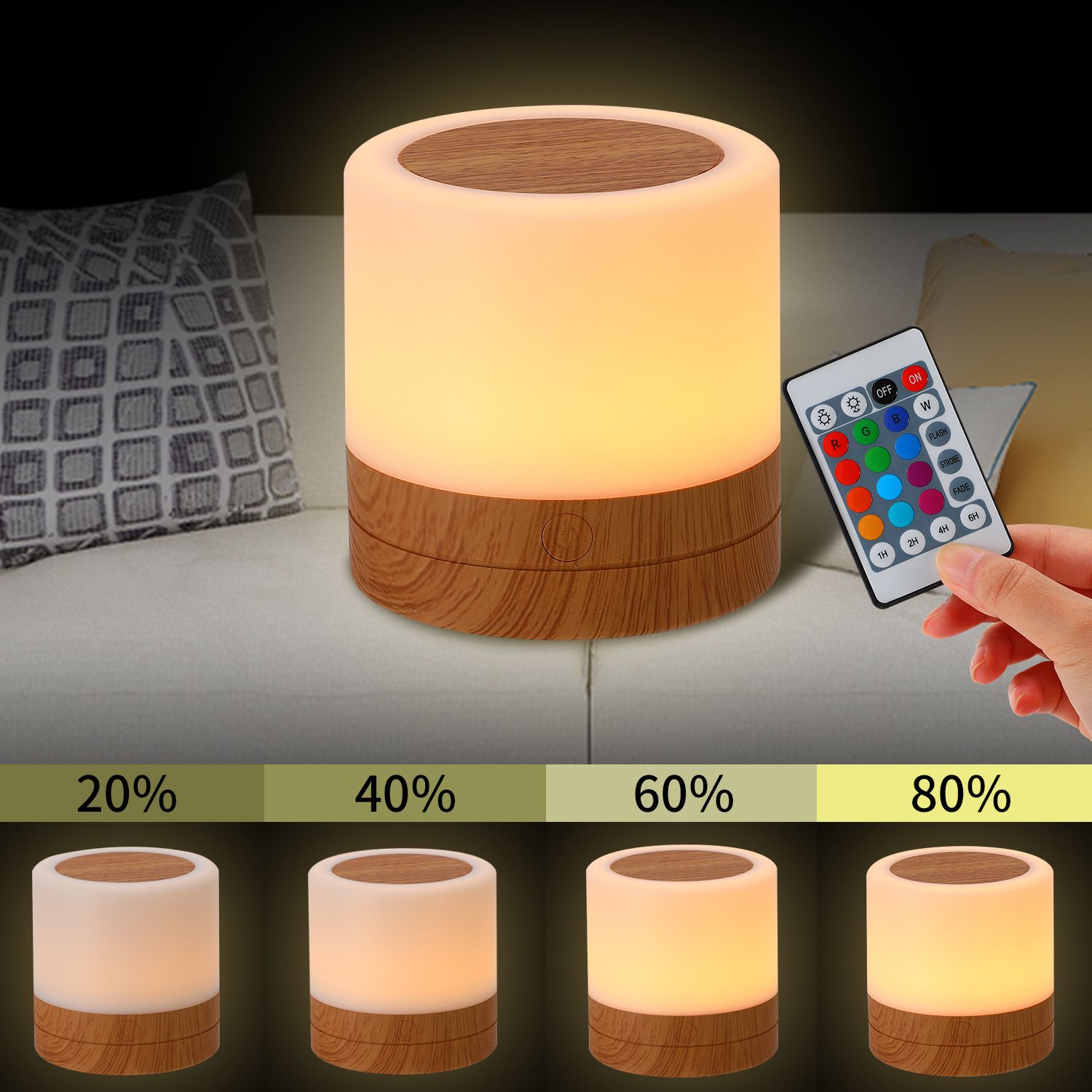 Night Light, Rechargeable Bedside Touch Lamp, Dimmable Mini Night Light with Warm Light & Color Changing , RemoteControl Included