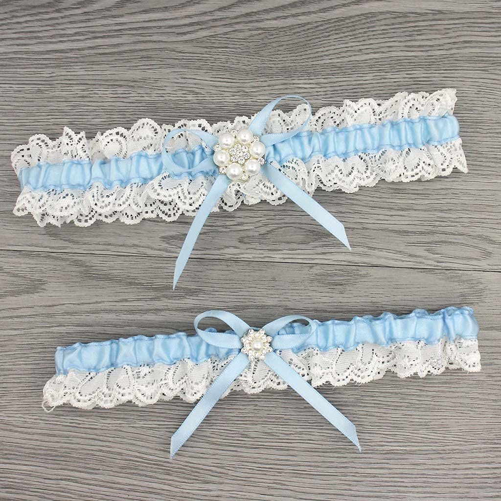 2PCS Blue lace floral wreath belt set, bride's wedding floral wreath gift - blue leg decoration garter belt