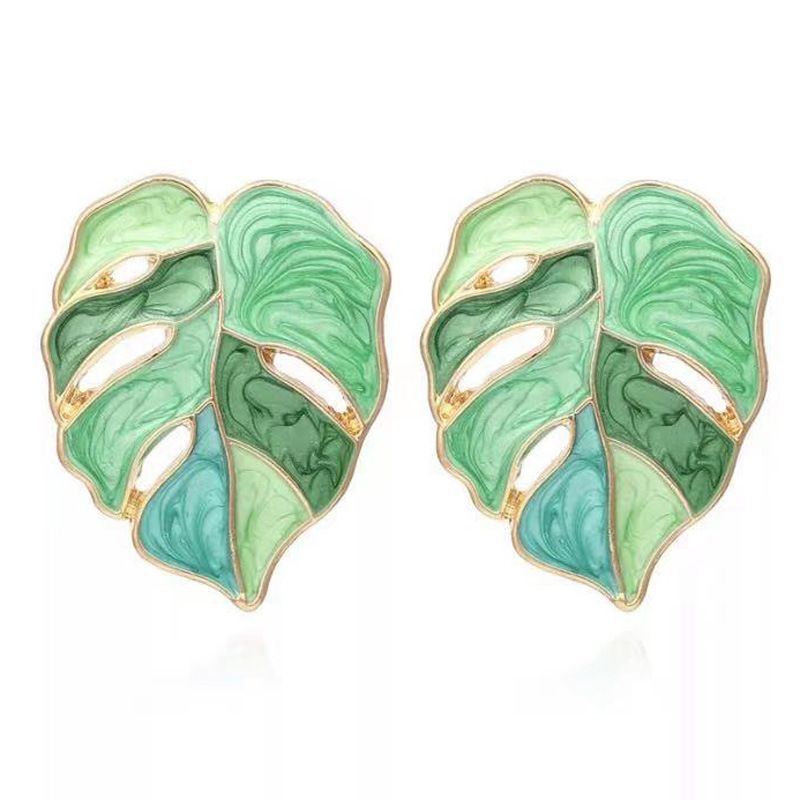 Bohemian Green Leaf Earrings for Women, Enamel Jewelry for Women, Leaves Plant Pendant Drop Dangle Earrings