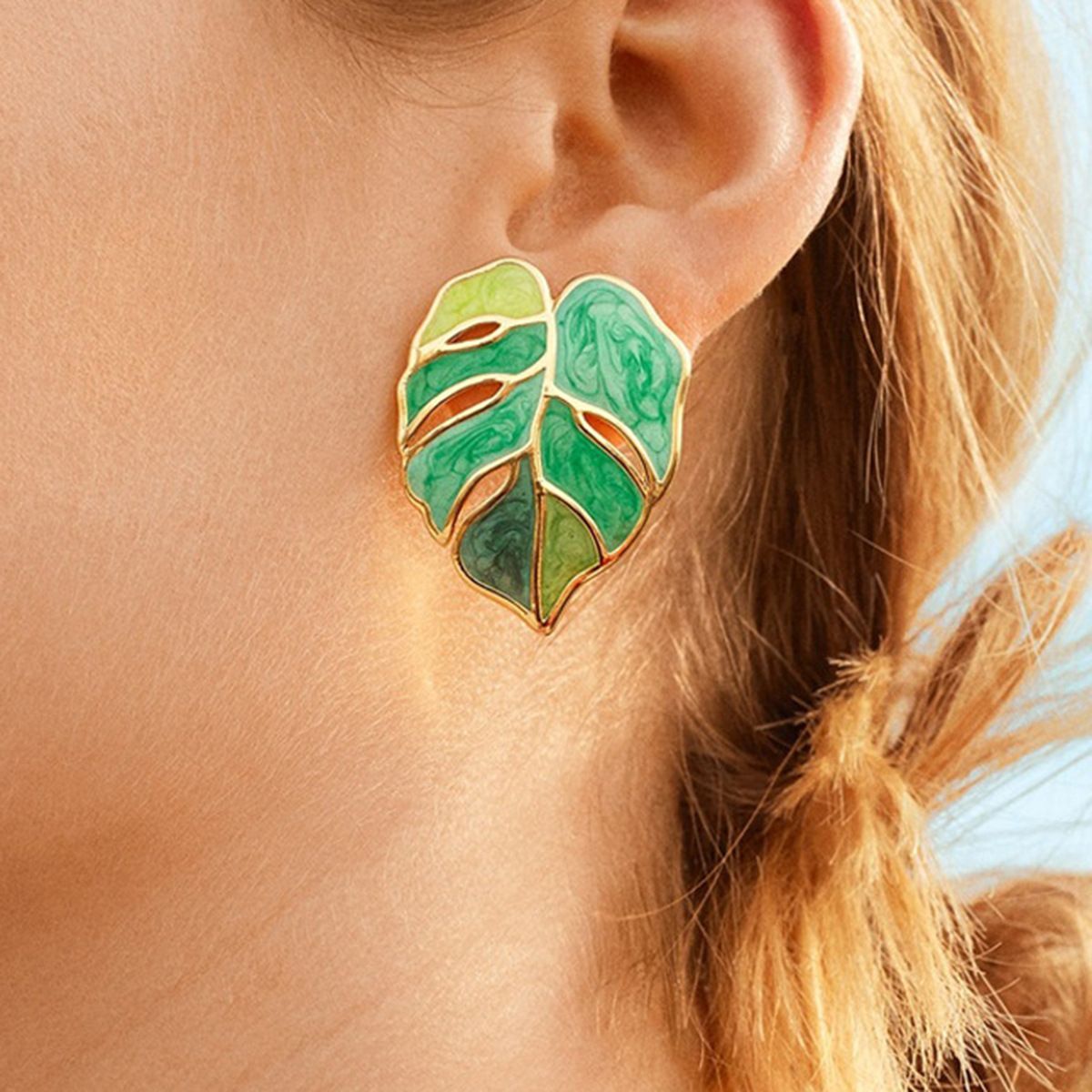 Bohemian Green Leaf Earrings for Women, Enamel Jewelry for Women, Leaves Plant Pendant Drop Dangle Earrings