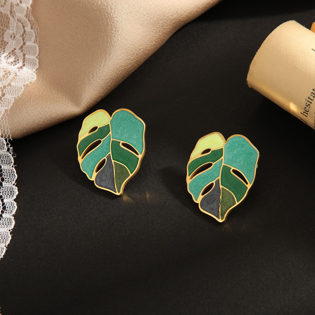 Bohemian Green Leaf Earrings for Women, Enamel Jewelry for Women, Leaves Plant Pendant Drop Dangle Earrings