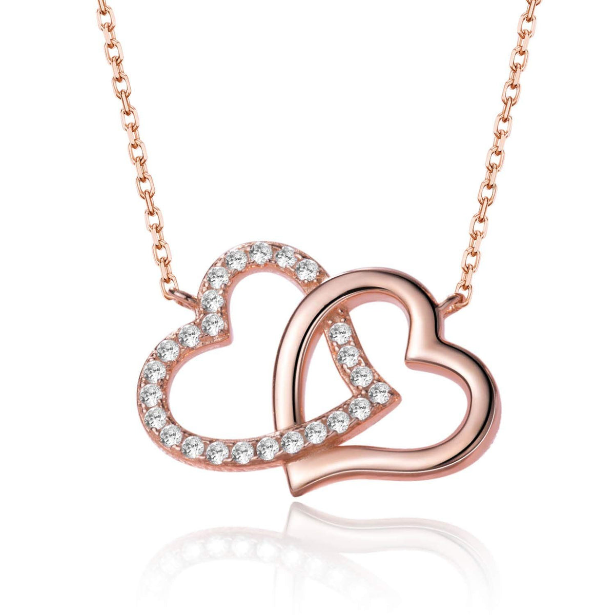 Heart Necklace Sterling Silver Cubic Zirconia Double Heart Pendant Necklace Gold Heart Necklaces for Women