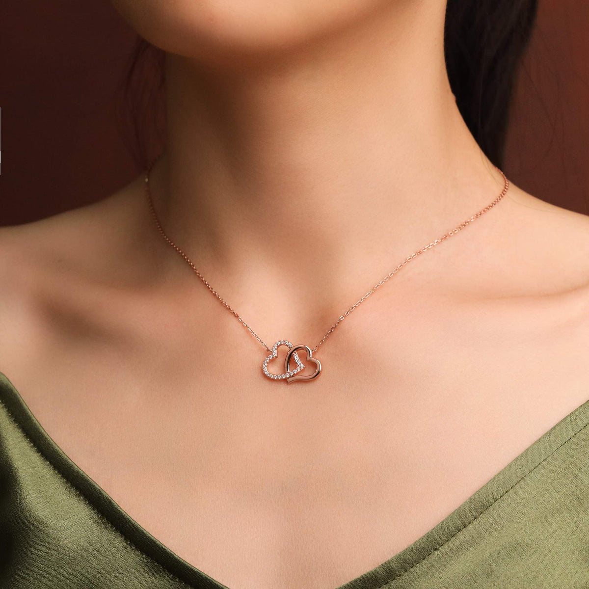 Heart Necklace Sterling Silver Cubic Zirconia Double Heart Pendant Necklace Gold Heart Necklaces for Women