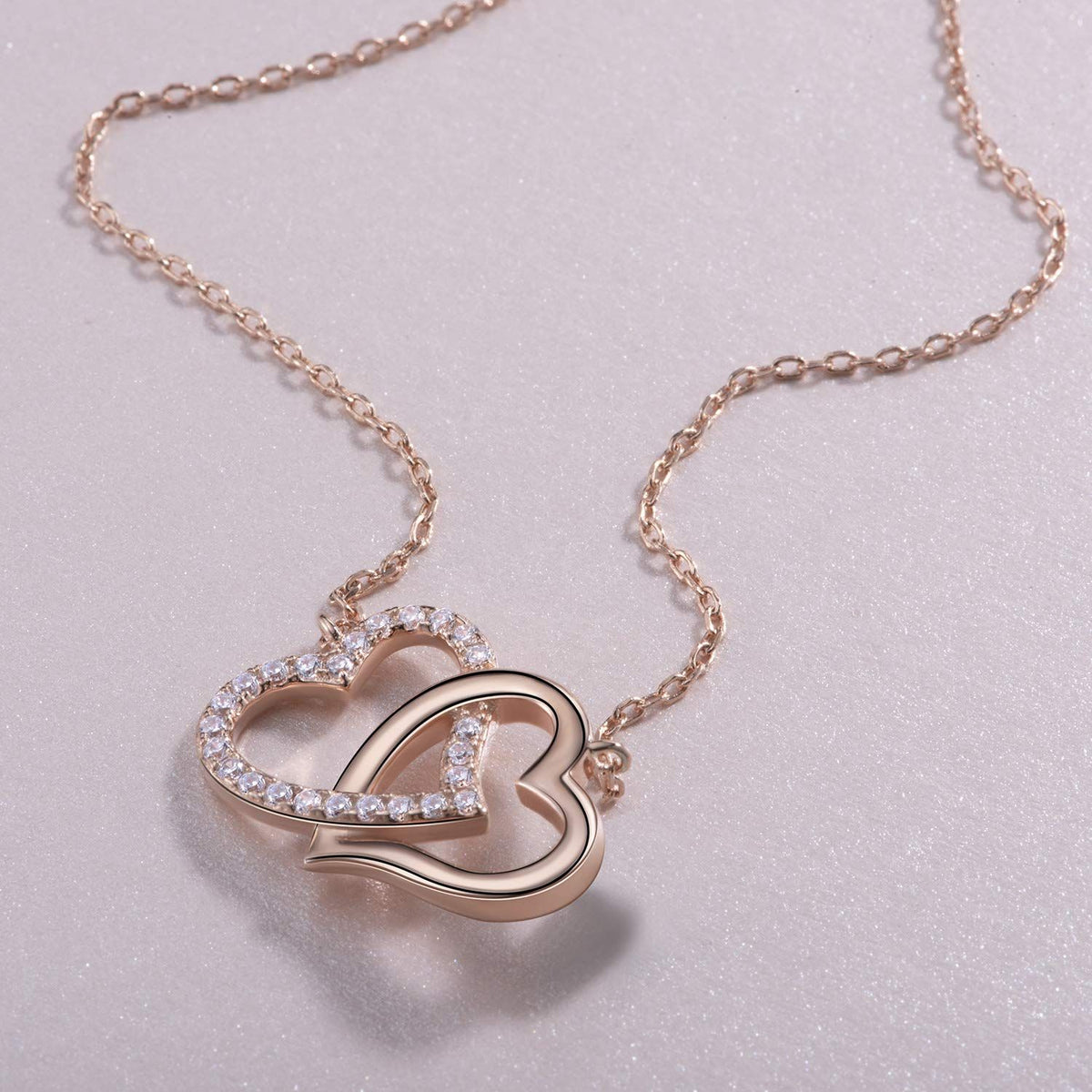 Heart Necklace Sterling Silver Cubic Zirconia Double Heart Pendant Necklace Gold Heart Necklaces for Women