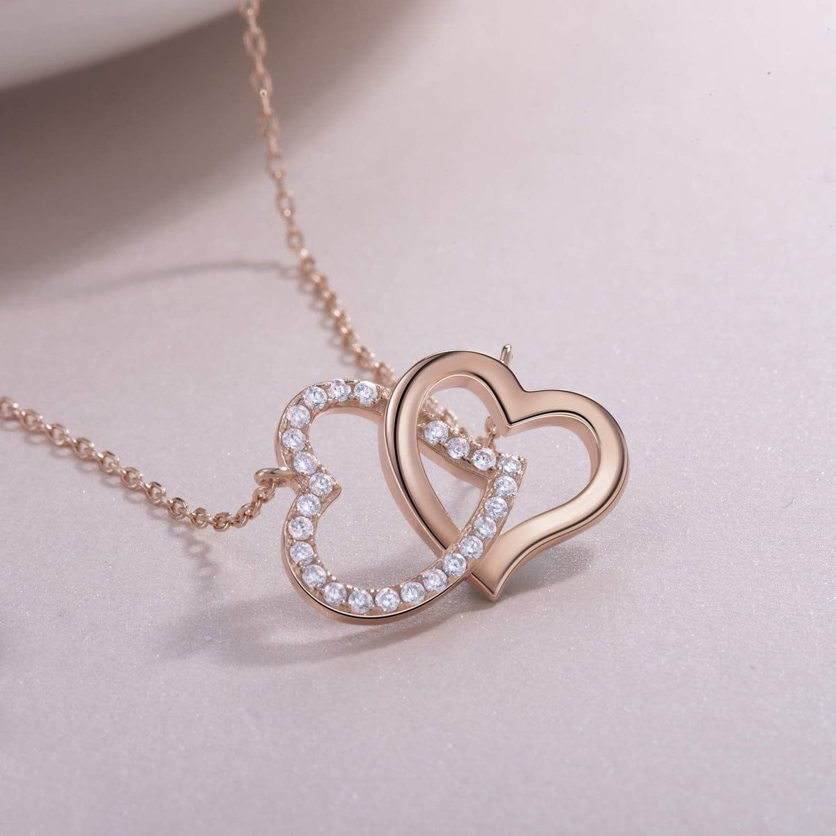 Heart Necklace Sterling Silver Cubic Zirconia Double Heart Pendant Necklace Gold Heart Necklaces for Women