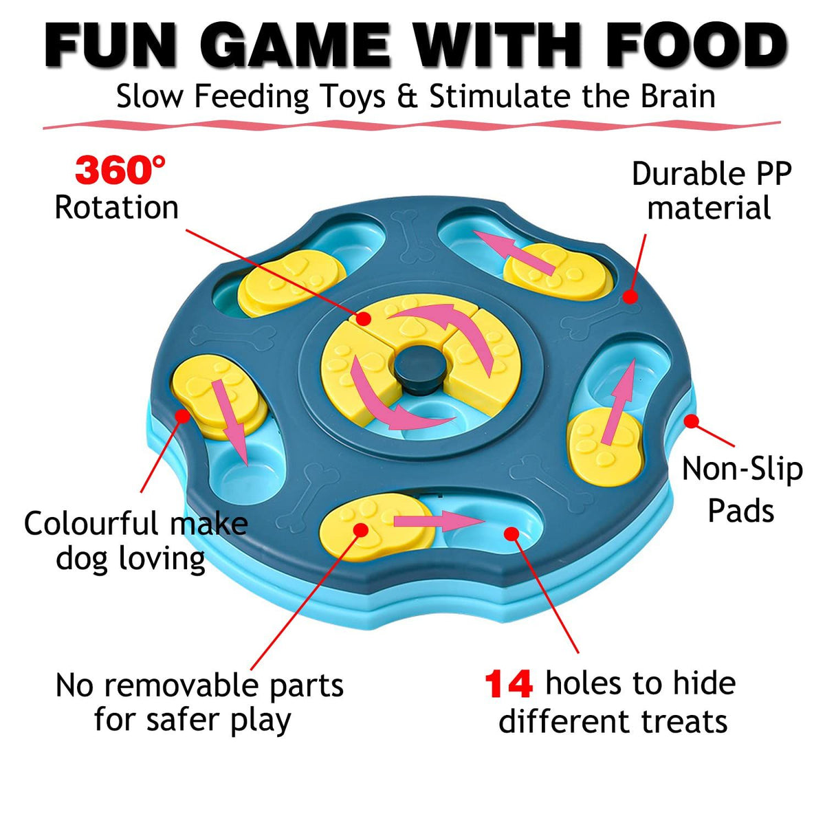 Dog Treat Dispenser Toy, Interactive Puzzle Toys for Large & Small Dogs, Mentally Stimulation Toys for Training, Slow Feeder