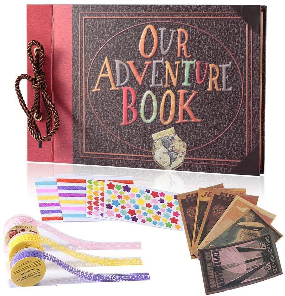 Scrapbook Photo Album,Our Adventure Book Scrapbook, Embossed Words Hard Cover Movie Up Travel Scrapbook for Anniversary