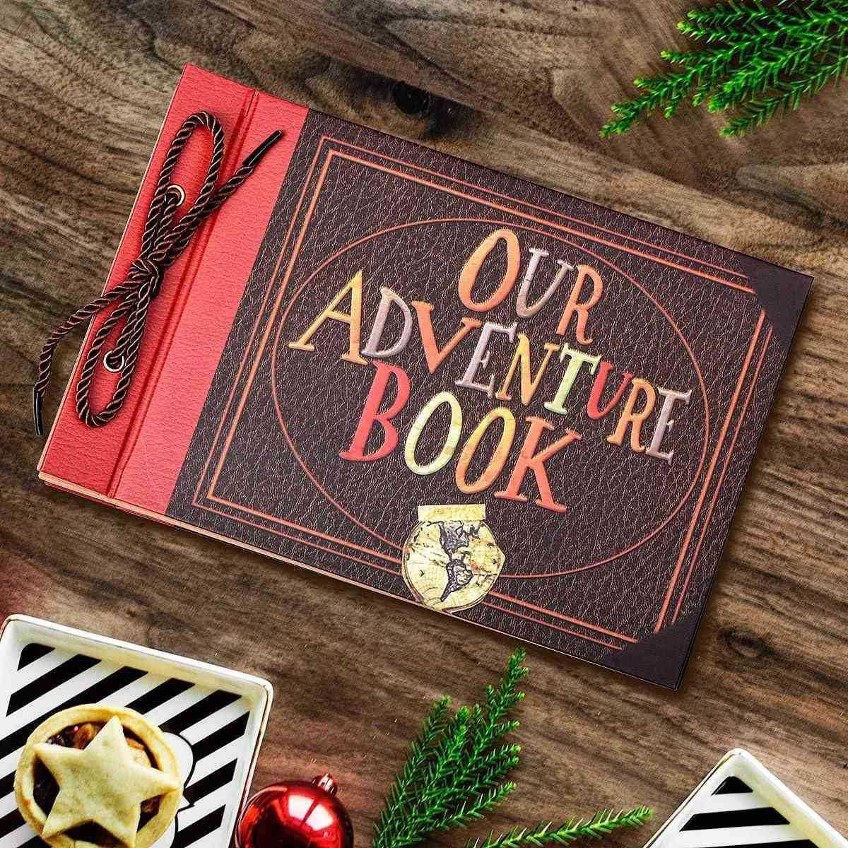 Scrapbook Photo Album,Our Adventure Book Scrapbook, Embossed Words Hard Cover Movie Up Travel Scrapbook for Anniversary