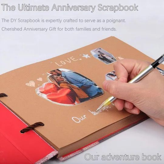 Scrapbook Photo Album,Our Adventure Book Scrapbook, Embossed Words Hard Cover Movie Up Travel Scrapbook for Anniversary