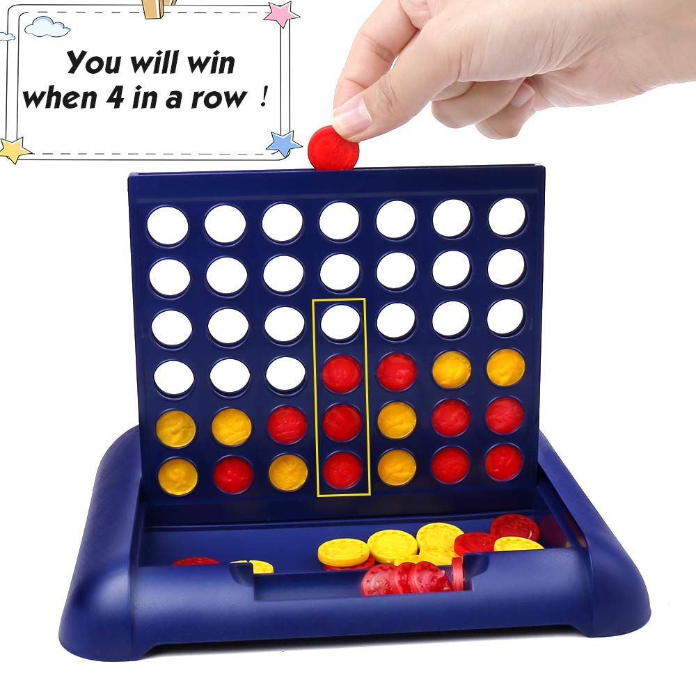 Board Games, Four in a Row Game, Travel Size Line Up 4, Classic Family Toy for Kids and Family for Fun