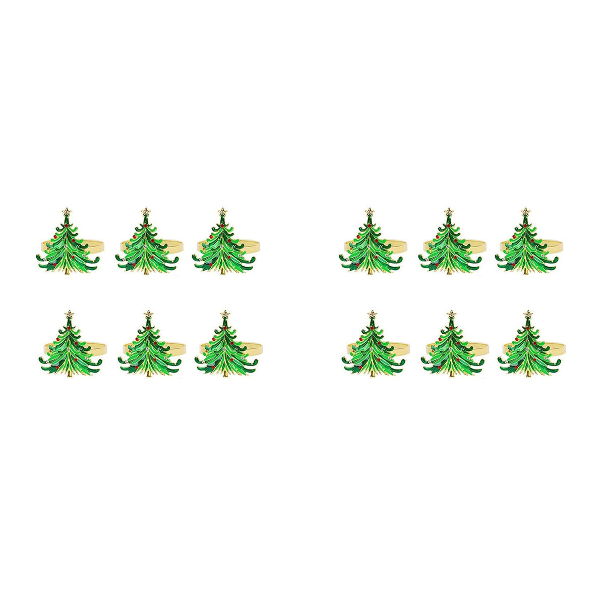 12Pcs Green Chirstmas Tree Napkin Rings,Golden Rings Designed with Red and for Christmas Dinning Table