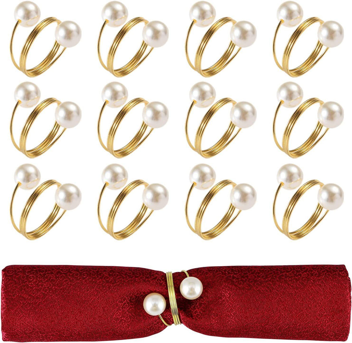 Napkin Buckle,12 Pcs Pearl Napkin Buckle Hoop Napkin Rings Circle Serviette Holder for Wedding Hotel Supplies Table Decoration