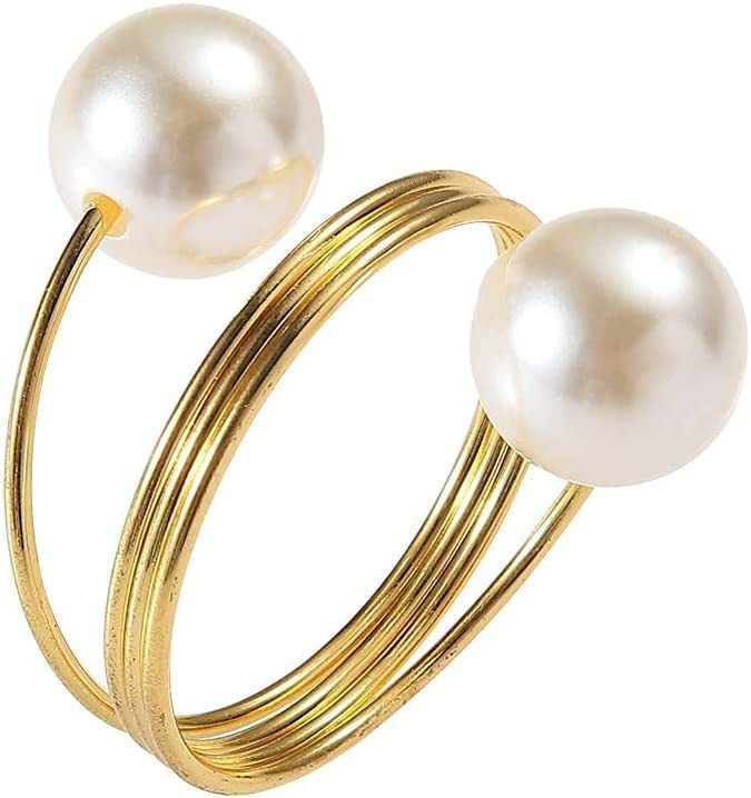 Napkin Buckle,12 Pcs Pearl Napkin Buckle Hoop Napkin Rings Circle Serviette Holder for Wedding Hotel Supplies Table Decoration