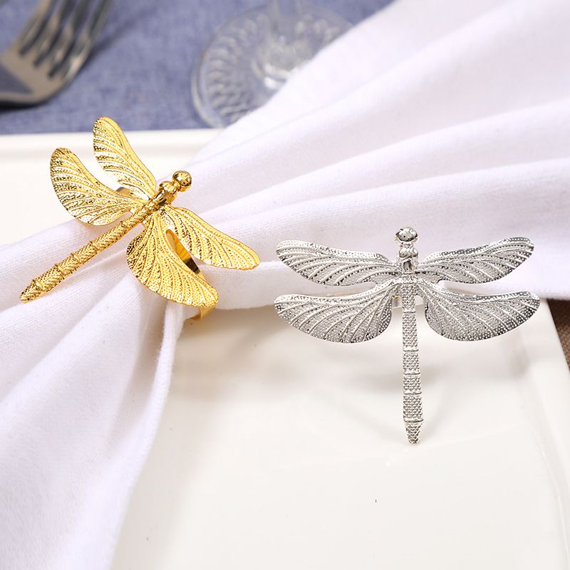 2PCS Dragonfly Napkin Ring Gold DIY Hotel Wedding Banquet Table Display Metal Napkin Buckle （Gold /Silver）