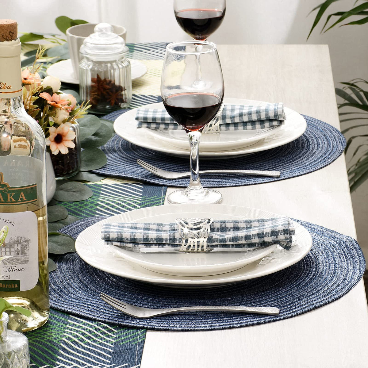 2pcs Circular woven placemat, dining table mat, natural woven heat-resistant placemat, household woven non slip washable placemat
