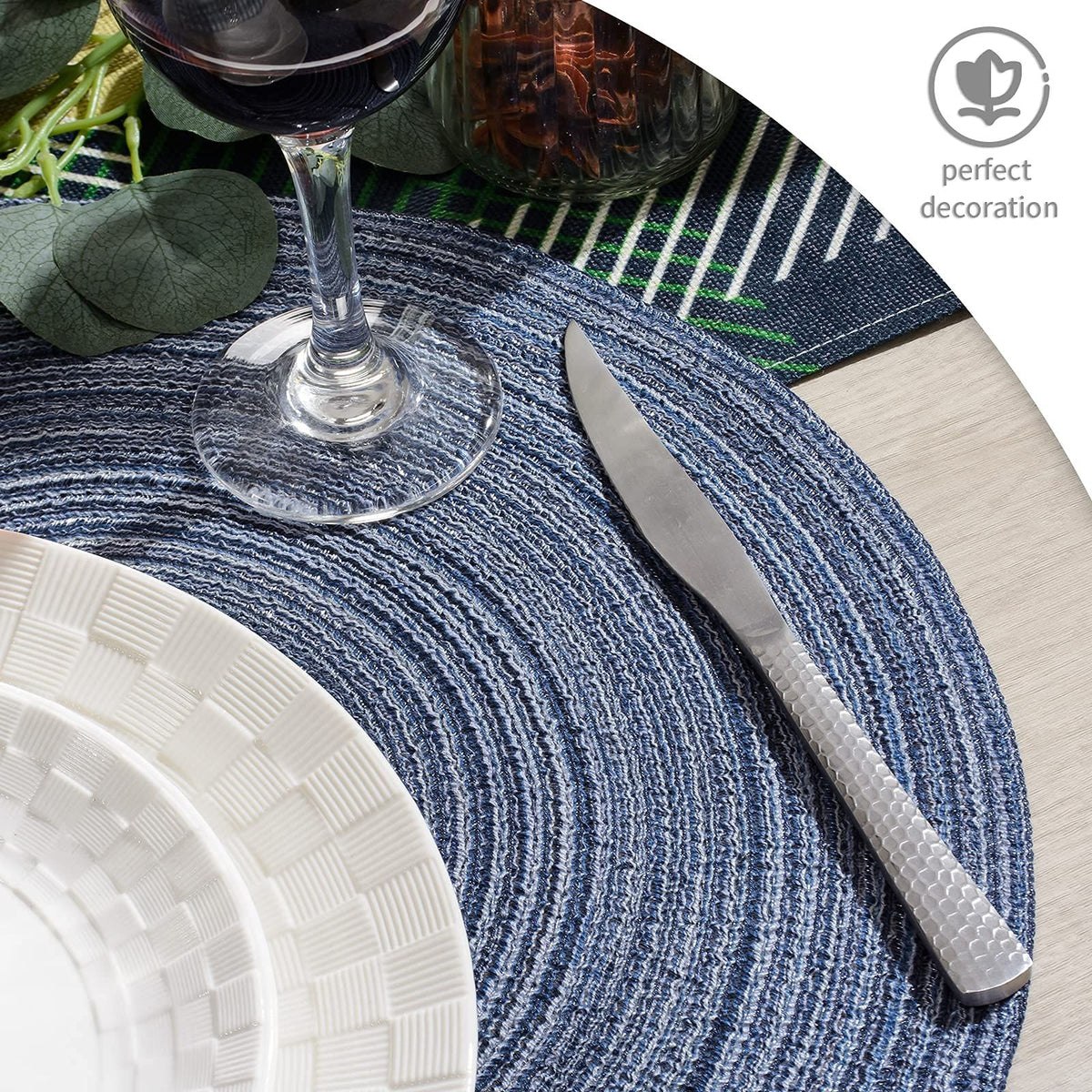2pcs Circular woven placemat, dining table mat, natural woven heat-resistant placemat, household woven non slip washable placemat