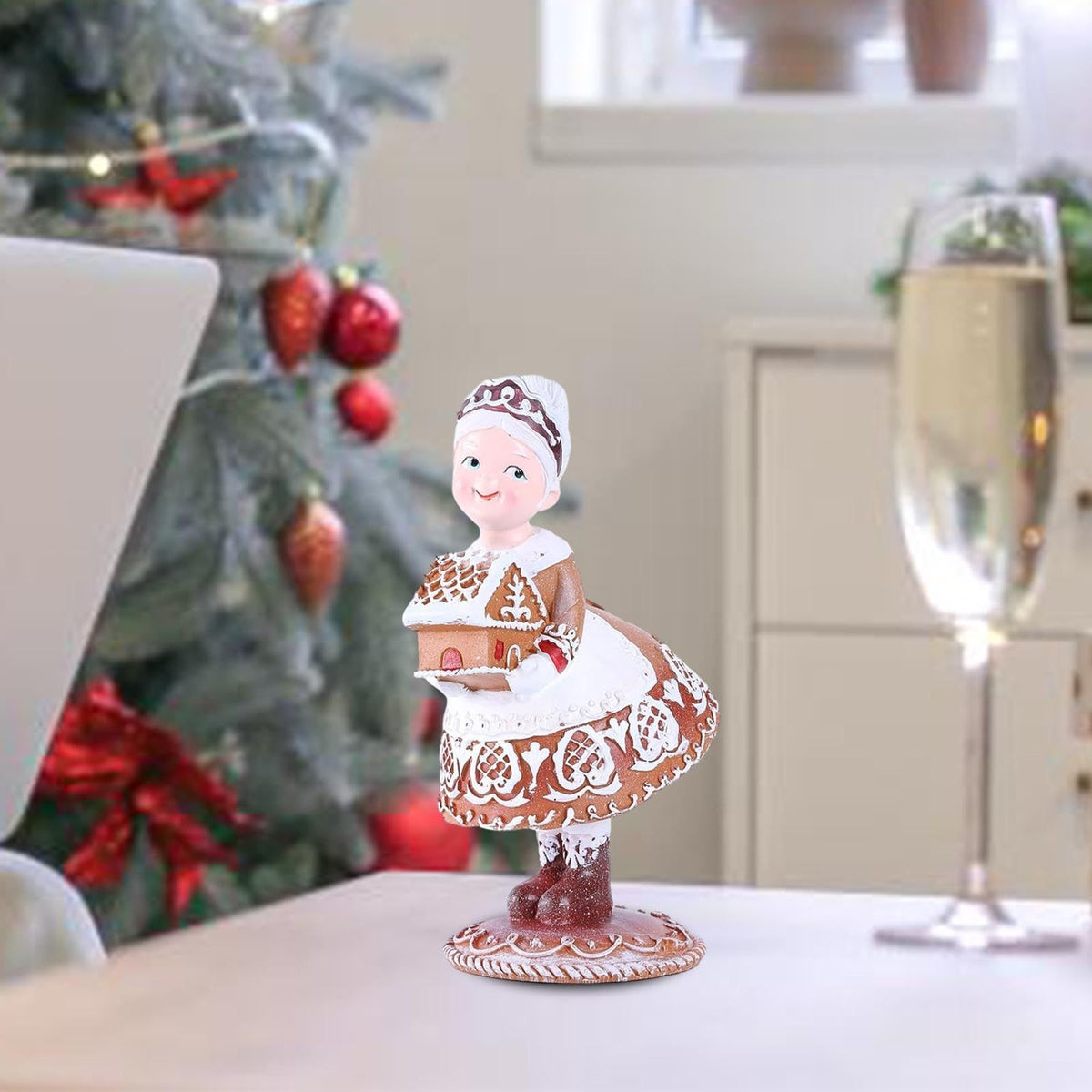 Gingerbread Christmas Decorations Mr. Christmas, Santa Claus and Mrs. Christmas Statues Retro Christmas Decorations