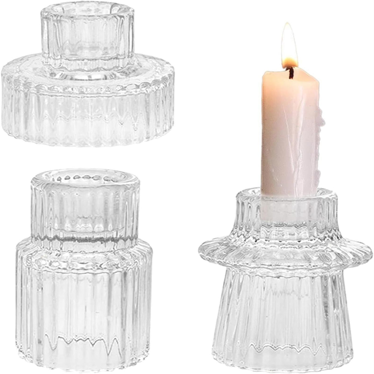 3pcs，Glass candle holder tea lamp candle holder, suitable for dining table center, wedding decoration, and dinner parties