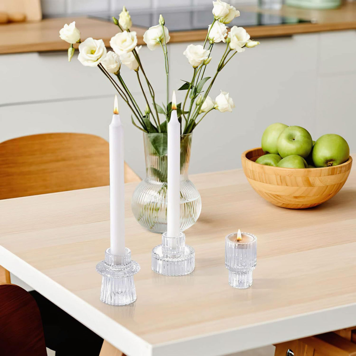 3pcs，Glass candle holder tea lamp candle holder, suitable for dining table center, wedding decoration, and dinner parties