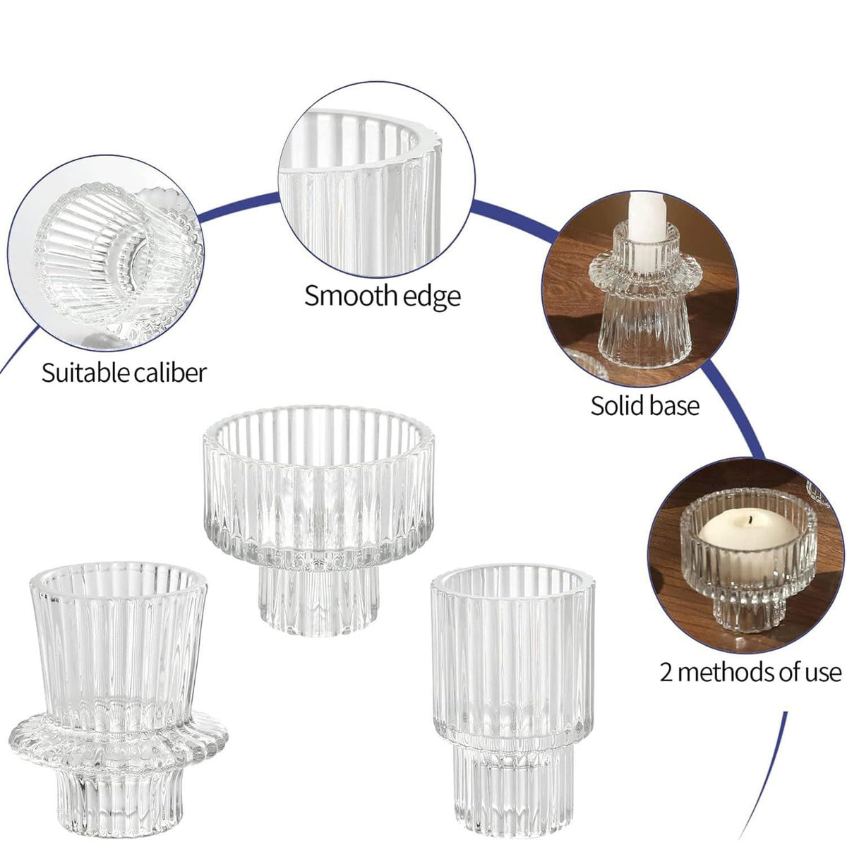3pcs，Glass candle holder tea lamp candle holder, suitable for dining table center, wedding decoration, and dinner parties