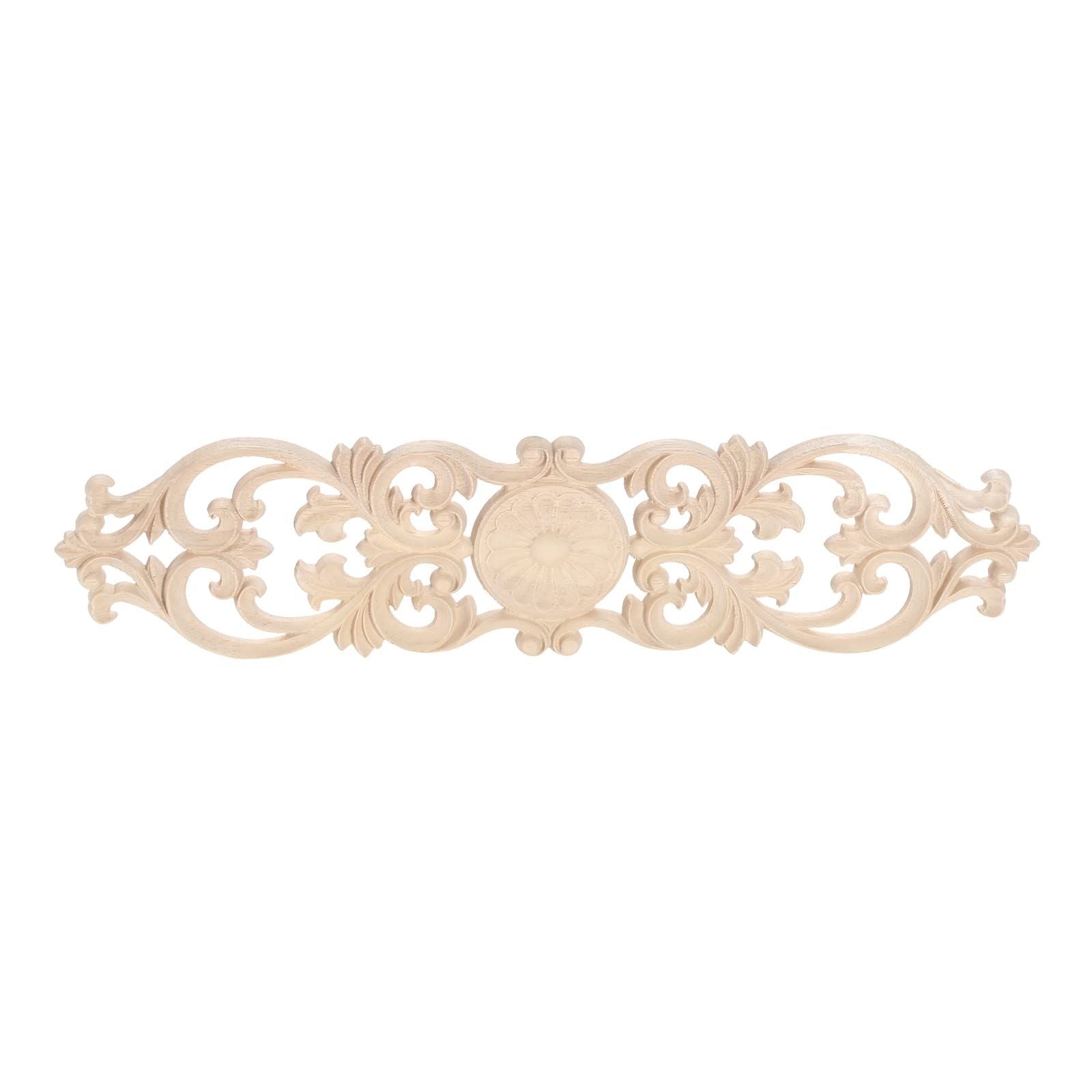Long Wooden Carved Overlays Furniture Center Carvings Decals for Cabinet Closet Door Wall Dresser DIY Crafts Project