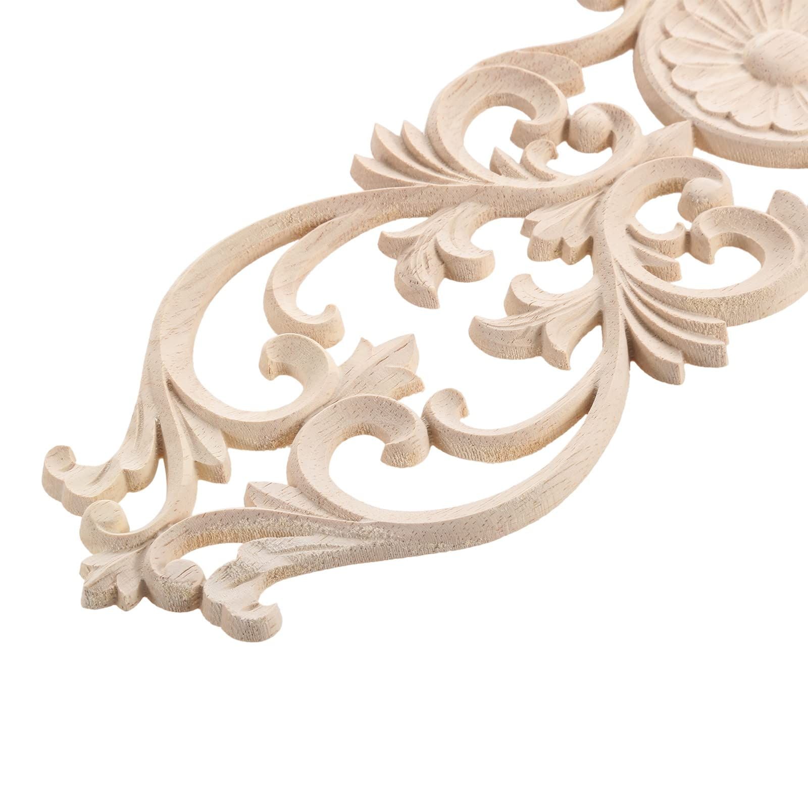 Long Wooden Carved Overlays Furniture Center Carvings Decals for Cabinet Closet Door Wall Dresser DIY Crafts Project