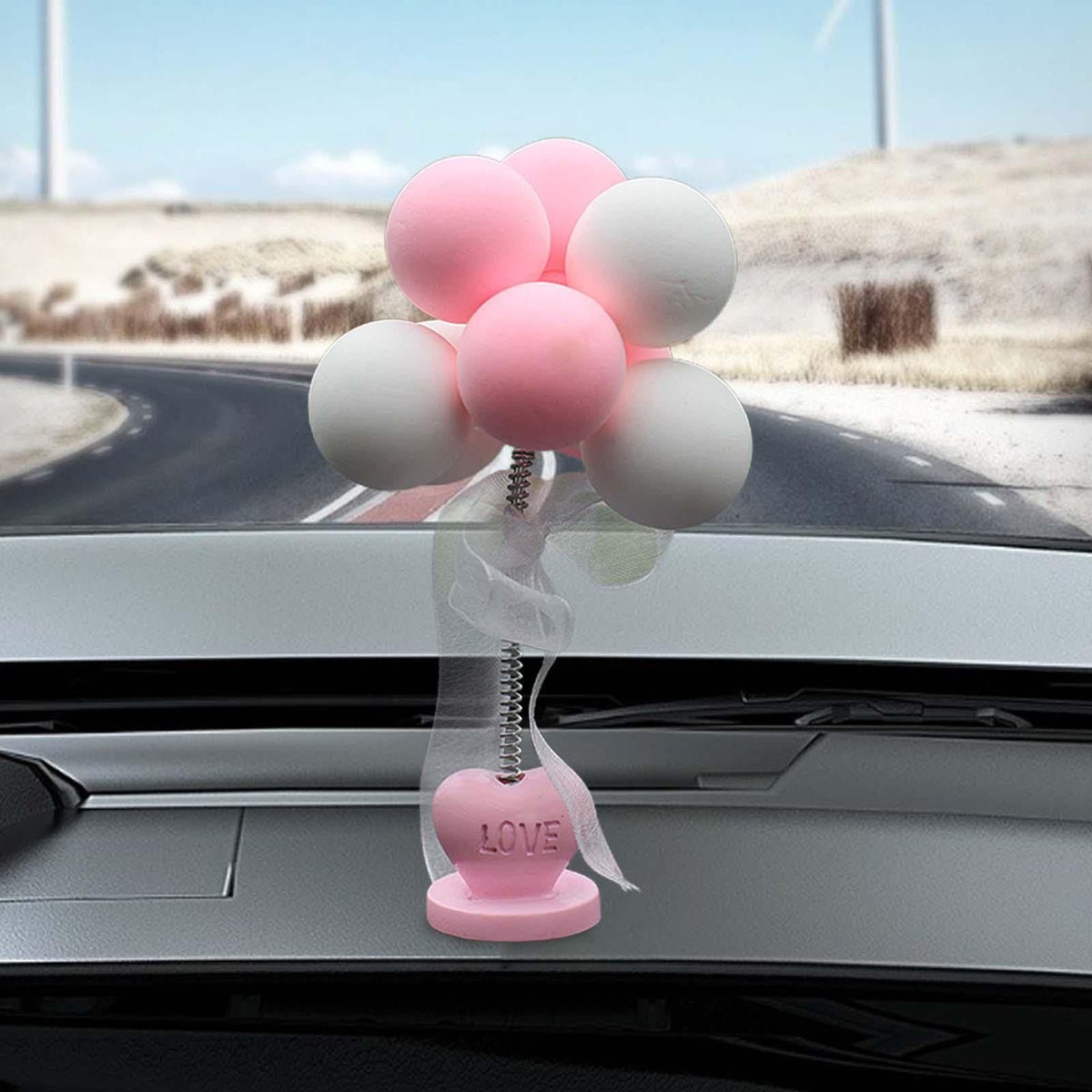 Car dashboard decoration, colored balloons, resin miniature statues, balloons, dashboard shelves, desktop accessories