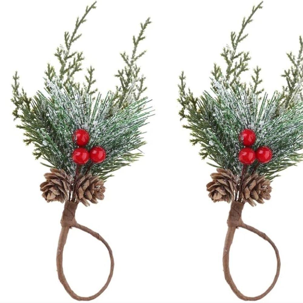 2pcs Napkin Ring, Elegant Christmas Napkin Ring Rack Table Accessories Cedar Fruit Napkin Ring Tableware Buckle Decoration