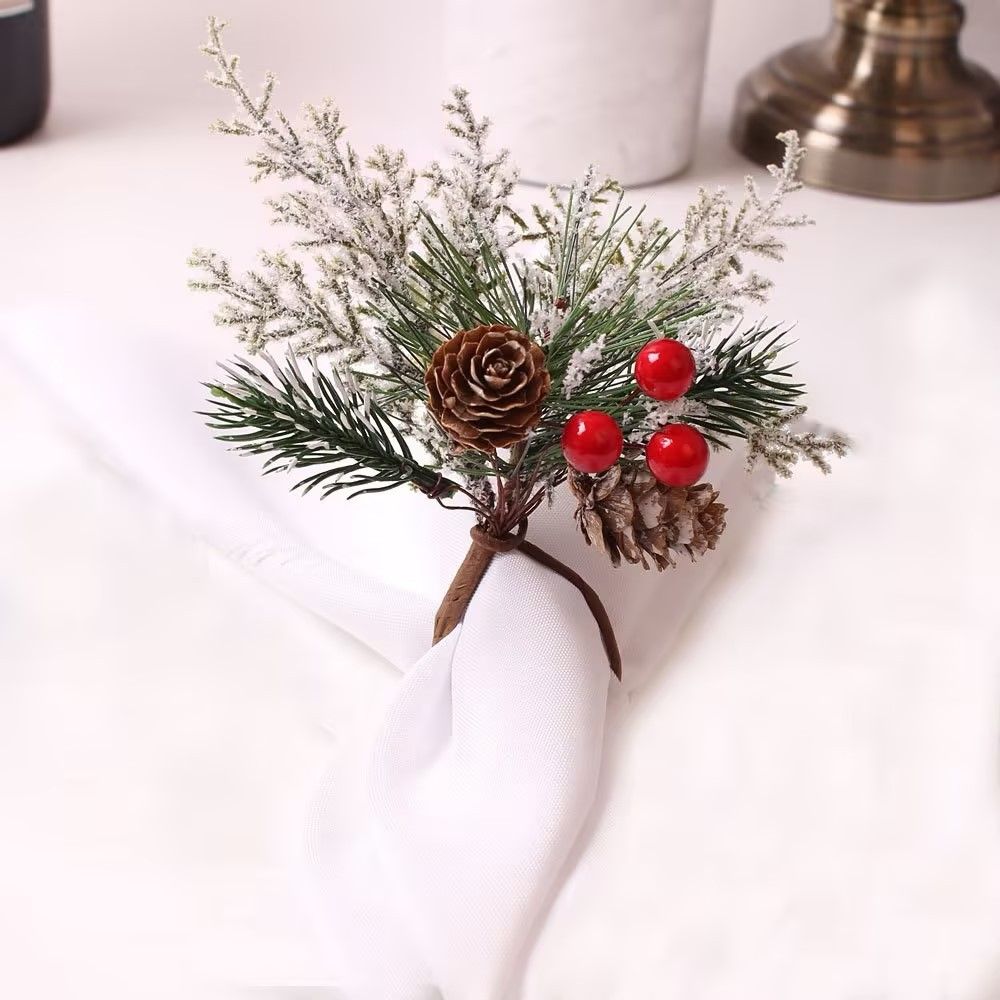 2pcs Napkin Ring, Elegant Christmas Napkin Ring Rack Table Accessories Cedar Fruit Napkin Ring Tableware Buckle Decoration