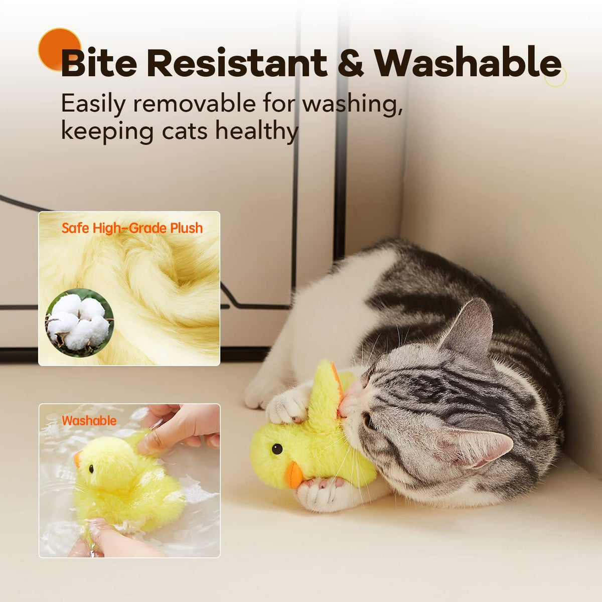 Toys Rechargeable Flapping Duck with SilverVine Catnip, Lifelike Quack Chirping, Touch Activated Kitten Kicker Plush Interactive