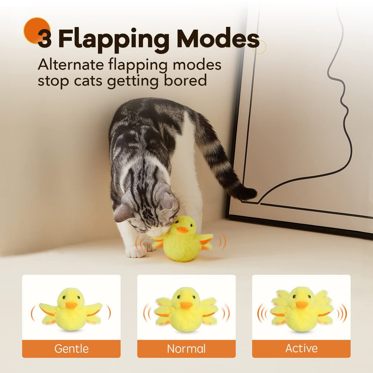 Toys Rechargeable Flapping Duck with SilverVine Catnip, Lifelike Quack Chirping, Touch Activated Kitten Kicker Plush Interactive