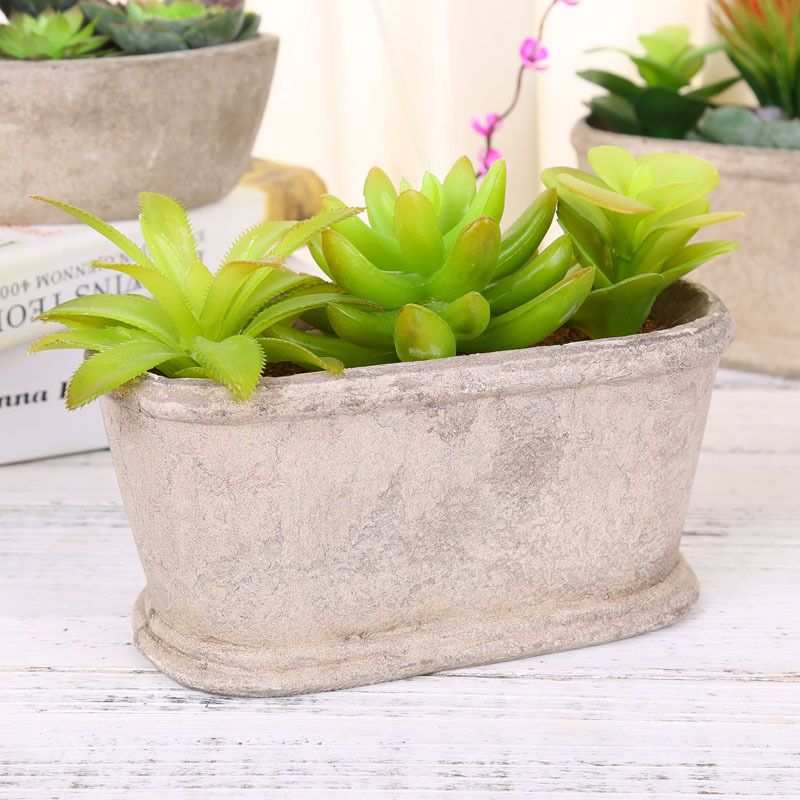 4 pcs Modern Artificial Succulent Arrangement Potted in Gray Concrete Plant Bowl, Assorted Faux Mini Succulen