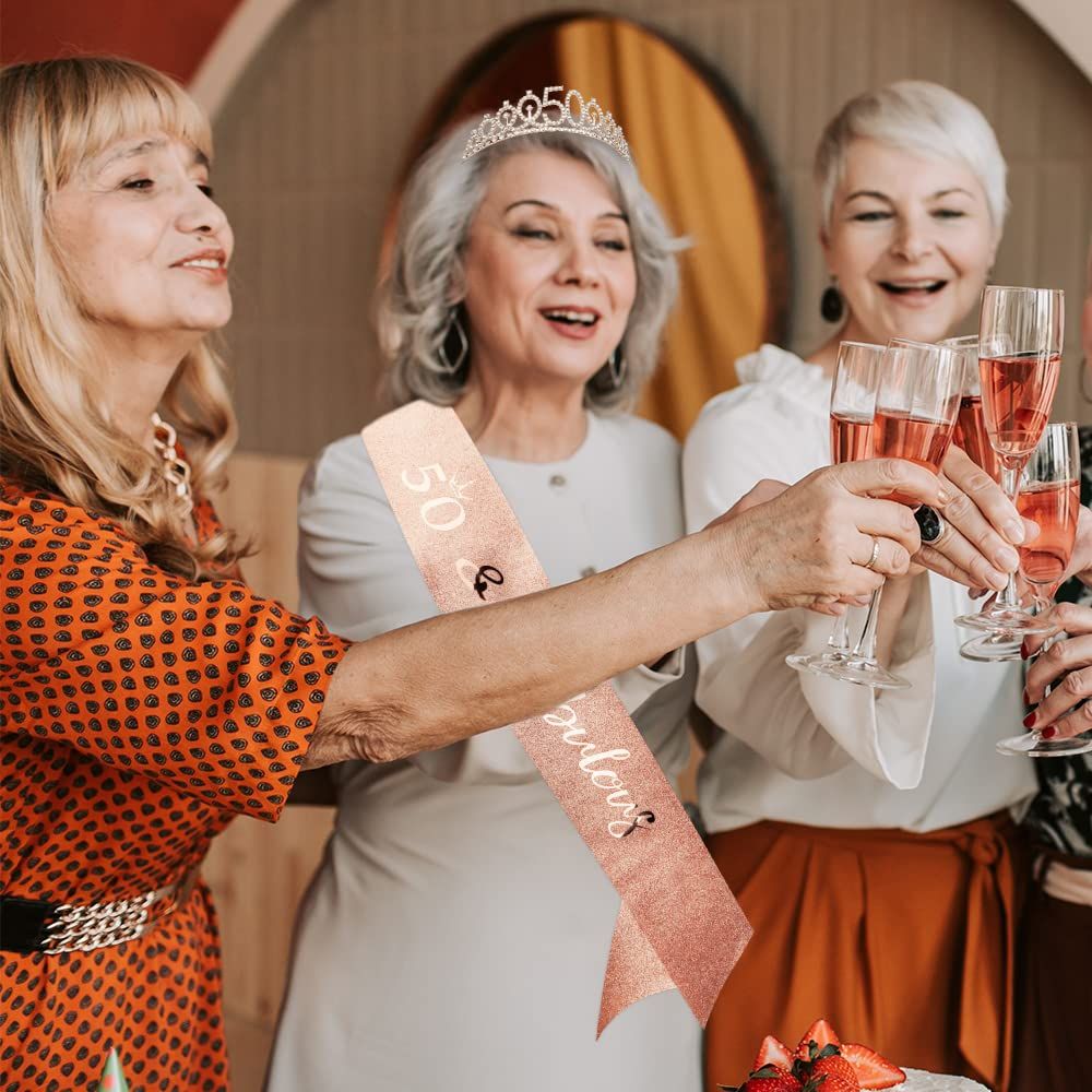 50th Birthday for Women, 50th Birthday Decorations Women, Rose Gold Queen Crown for Women 50th Birthday Party