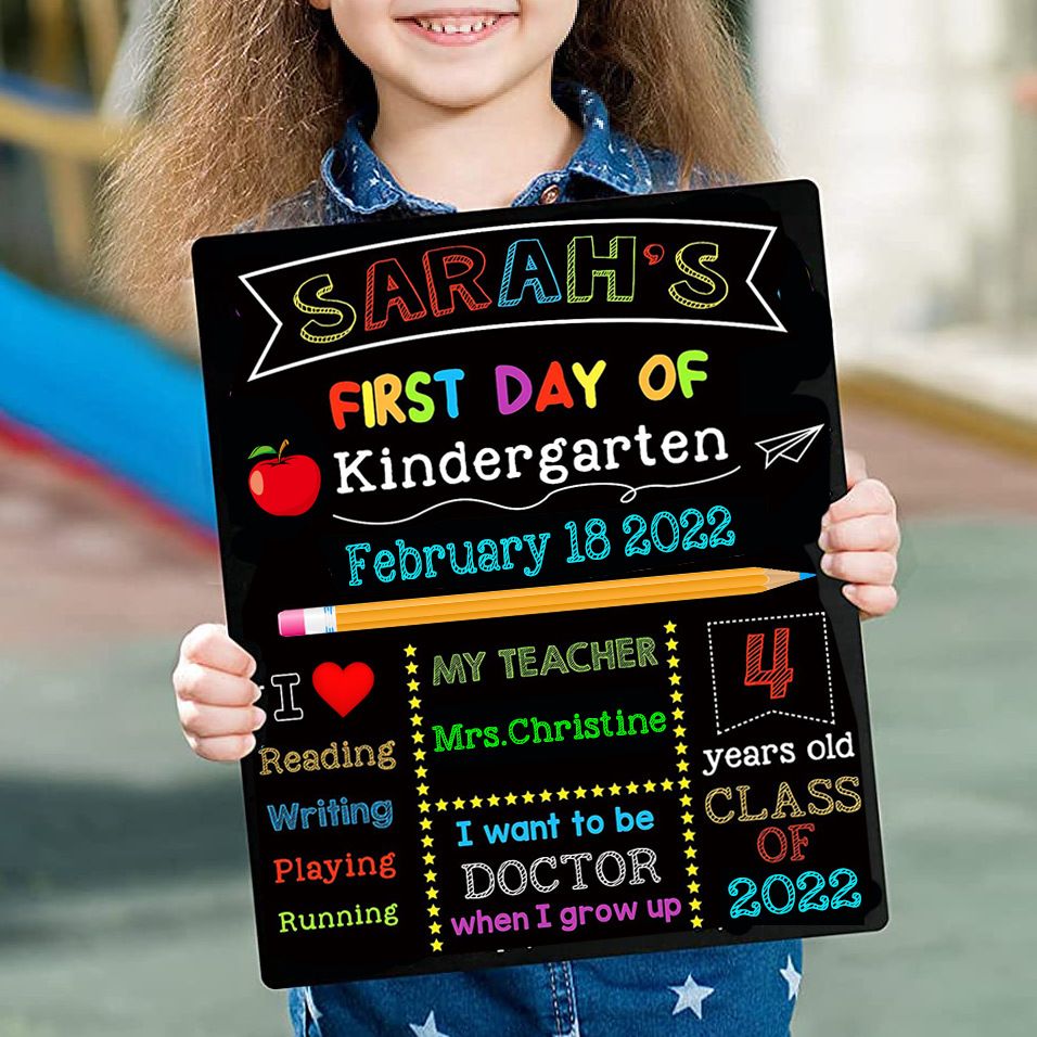 12 x 10 Inch Double Sided 1st Day of School Board Sign Reusable Wood Chalk Board for Kids Back to School Supplies