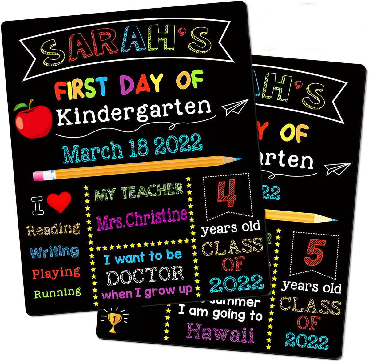 12 x 10 Inch Double Sided 1st Day of School Board Sign Reusable Wood Chalk Board for Kids Back to School Supplies