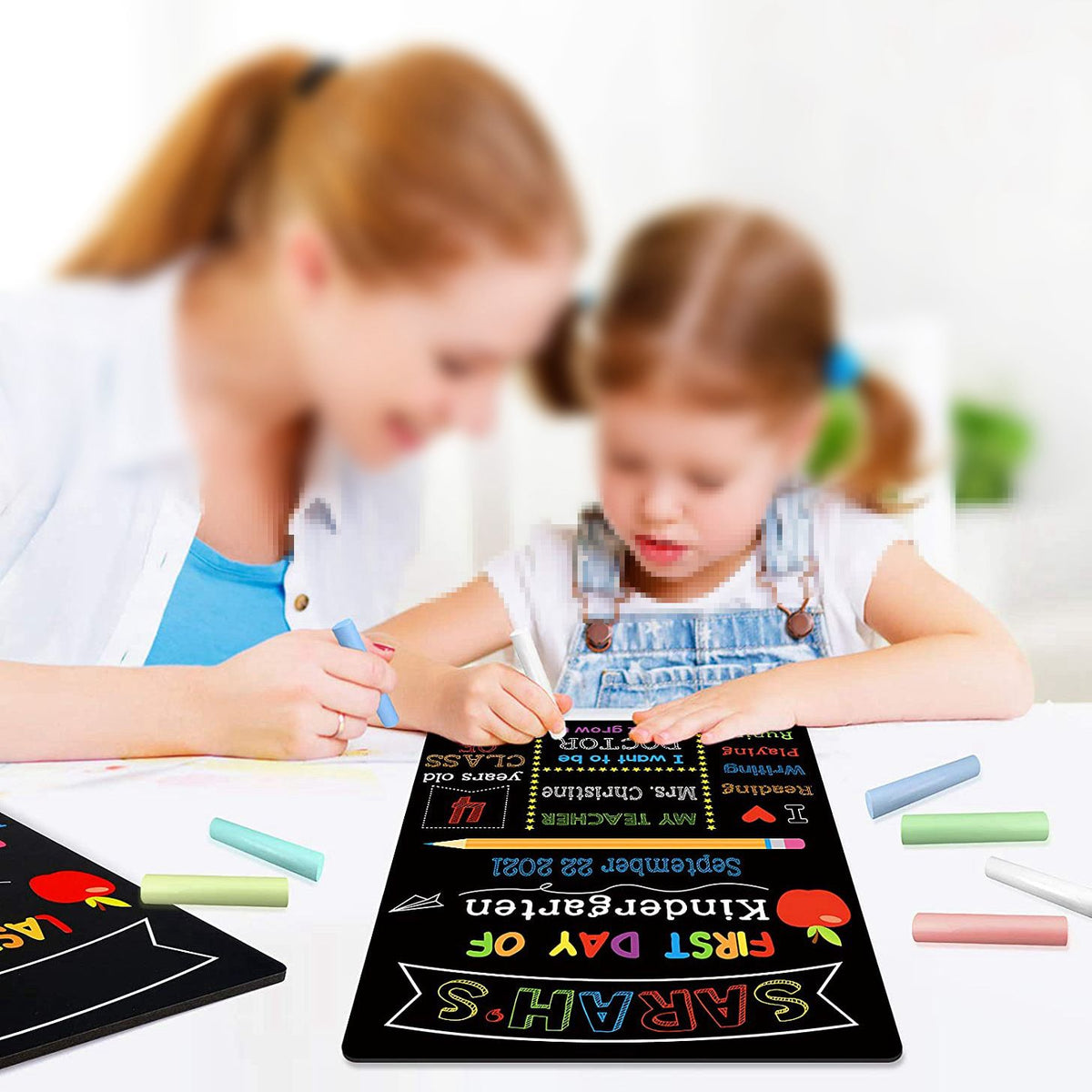 12 x 10 Inch Double Sided 1st Day of School Board Sign Reusable Wood Chalk Board for Kids Back to School Supplies