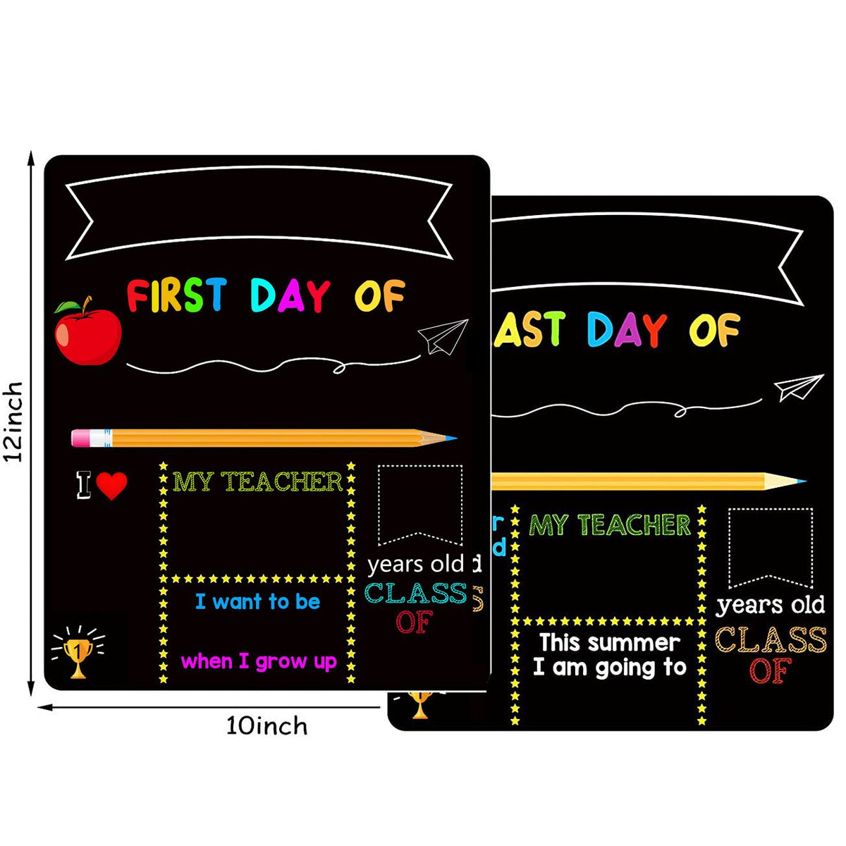 12 x 10 Inch Double Sided 1st Day of School Board Sign Reusable Wood Chalk Board for Kids Back to School Supplies