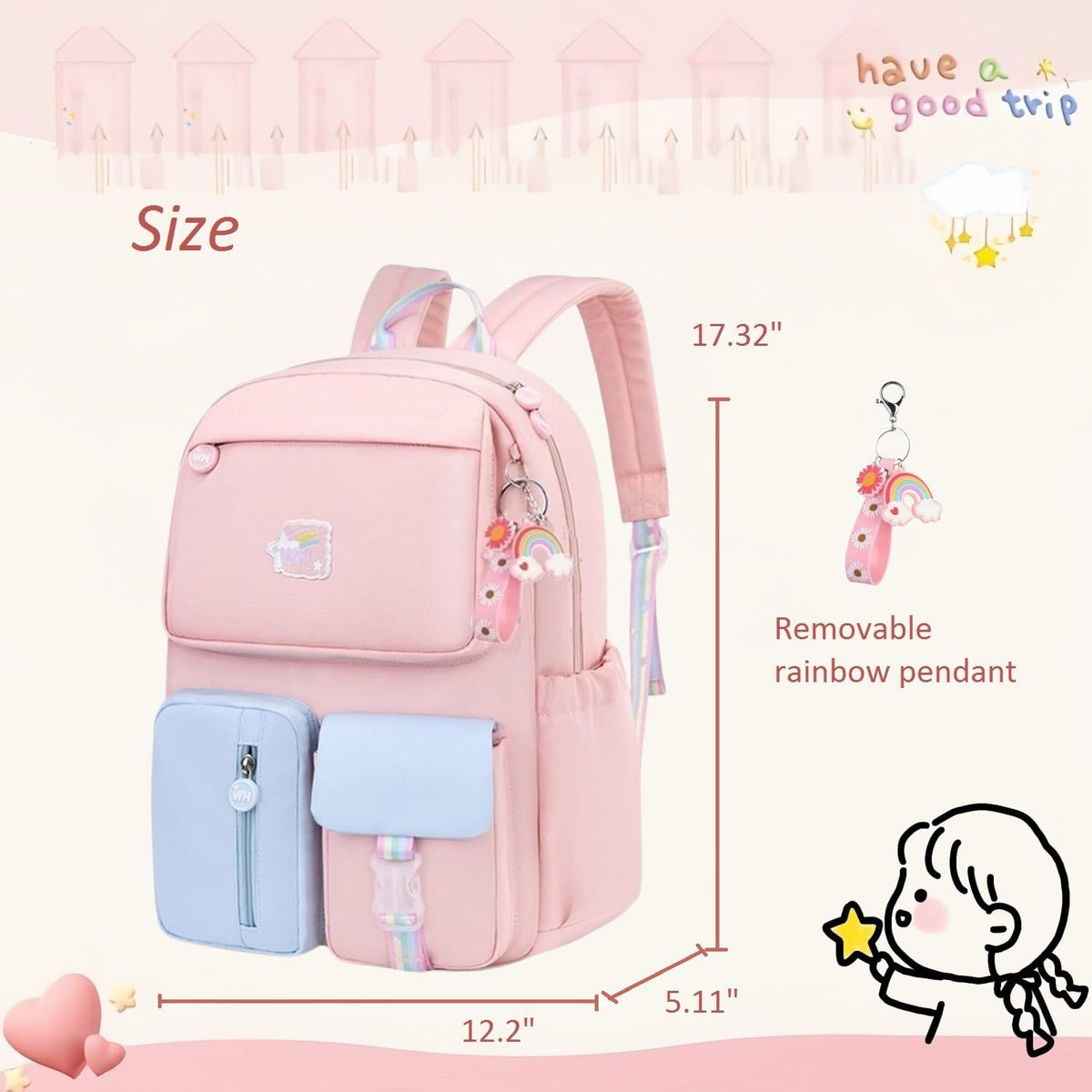 Kids Backpack for Girls School Bag for Elementary School Large Lightweight Bookbag Girls Backpack, Bookbag Pink Blue