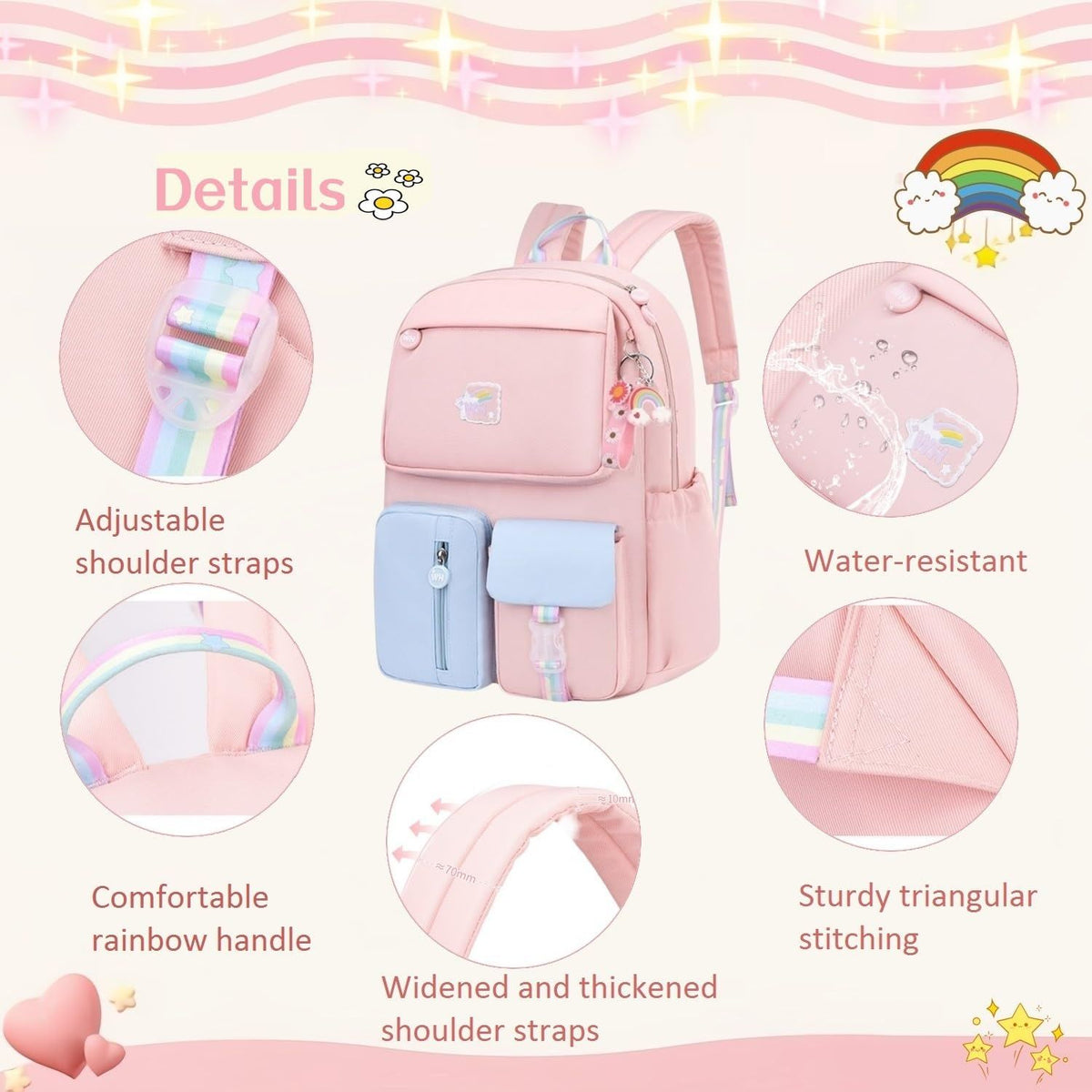 Kids Backpack for Girls School Bag for Elementary School Large Lightweight Bookbag Girls Backpack, Bookbag Pink Blue