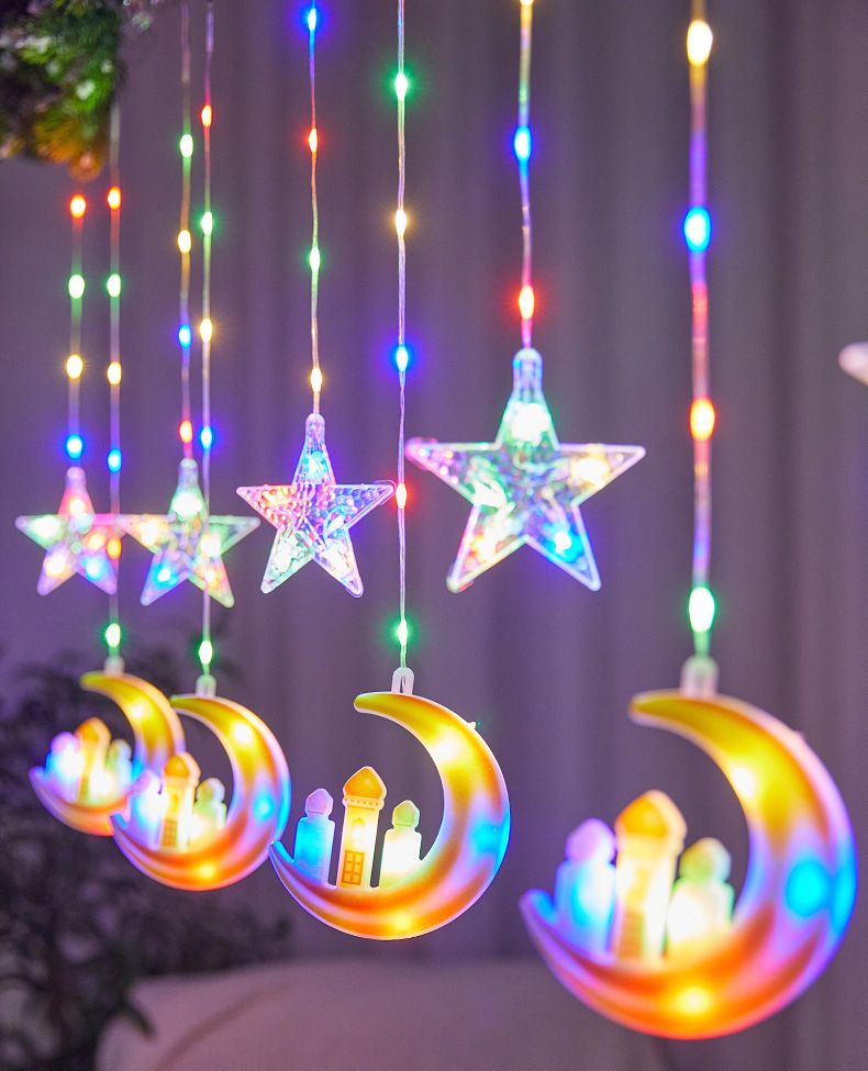 Lights Moon-Star Curtain Lights : 8 Modes Ramadan Decorations Curtain String Lights Fairy String Lights for Kids Bedroom Decor