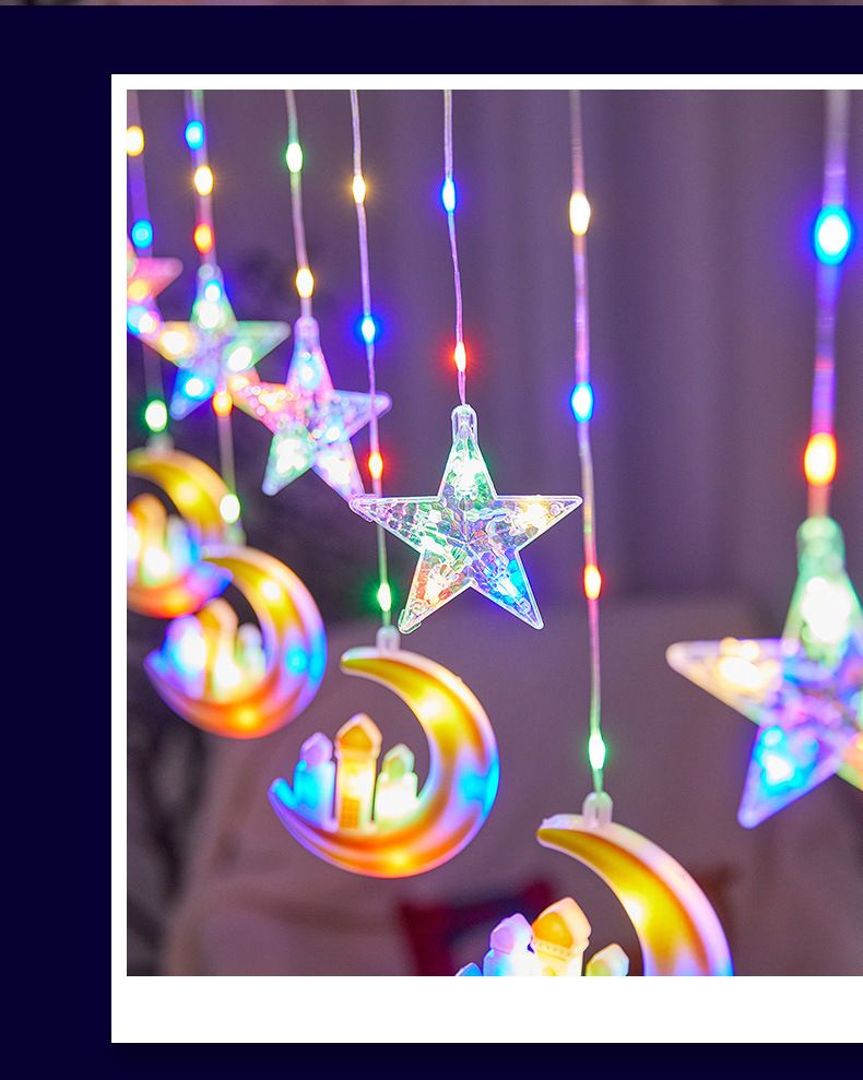 Lights Moon-Star Curtain Lights : 8 Modes Ramadan Decorations Curtain String Lights Fairy String Lights for Kids Bedroom Decor