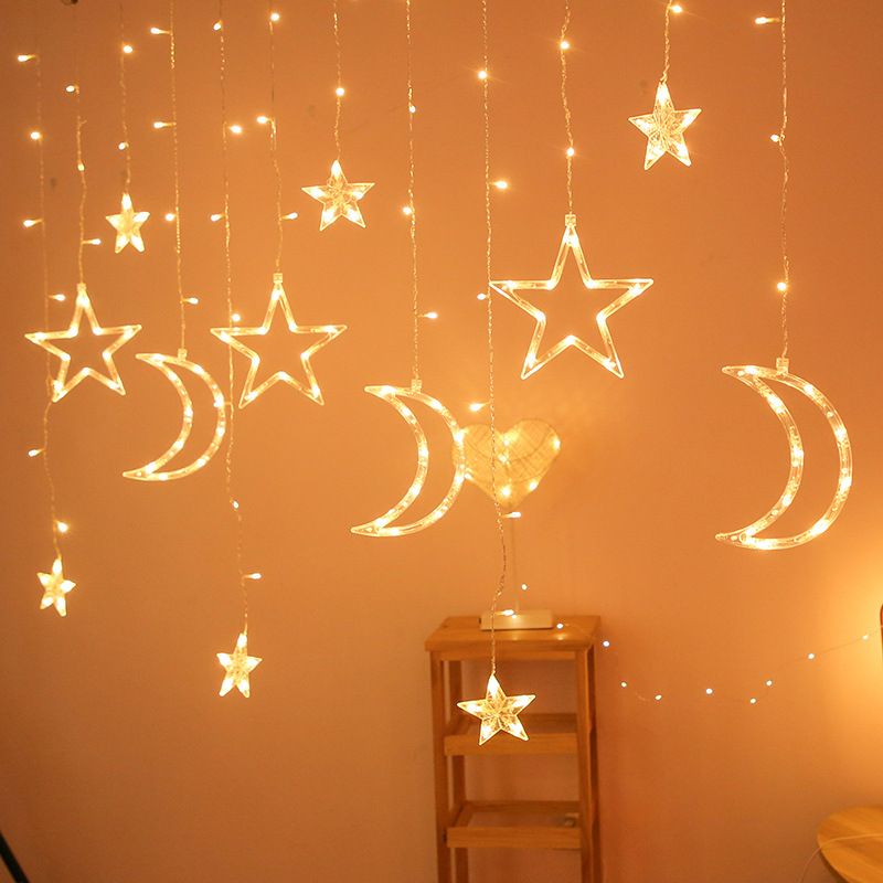 Curtain String Lights,Christmas Star Moon Curtain Lights -Xmas Ramadan Decorations Light -Curtain Home Festival Christmas