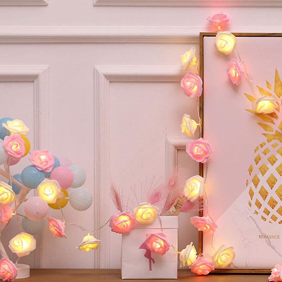 Rose Flower String Lights,Battery Operated String Romantic Flower Rose Fairy Light Lamp Outdoor for Wedding,Room,Garden,Christmass