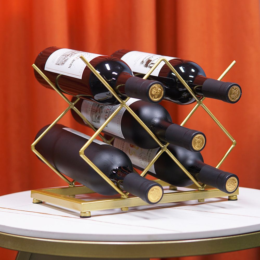 Wine Rack Countertop -5 Bottle Freestanding Modern Gold Metal Small Wine Rack Tabletop Wine Bottle Holder Stand for Cabinet Pantry