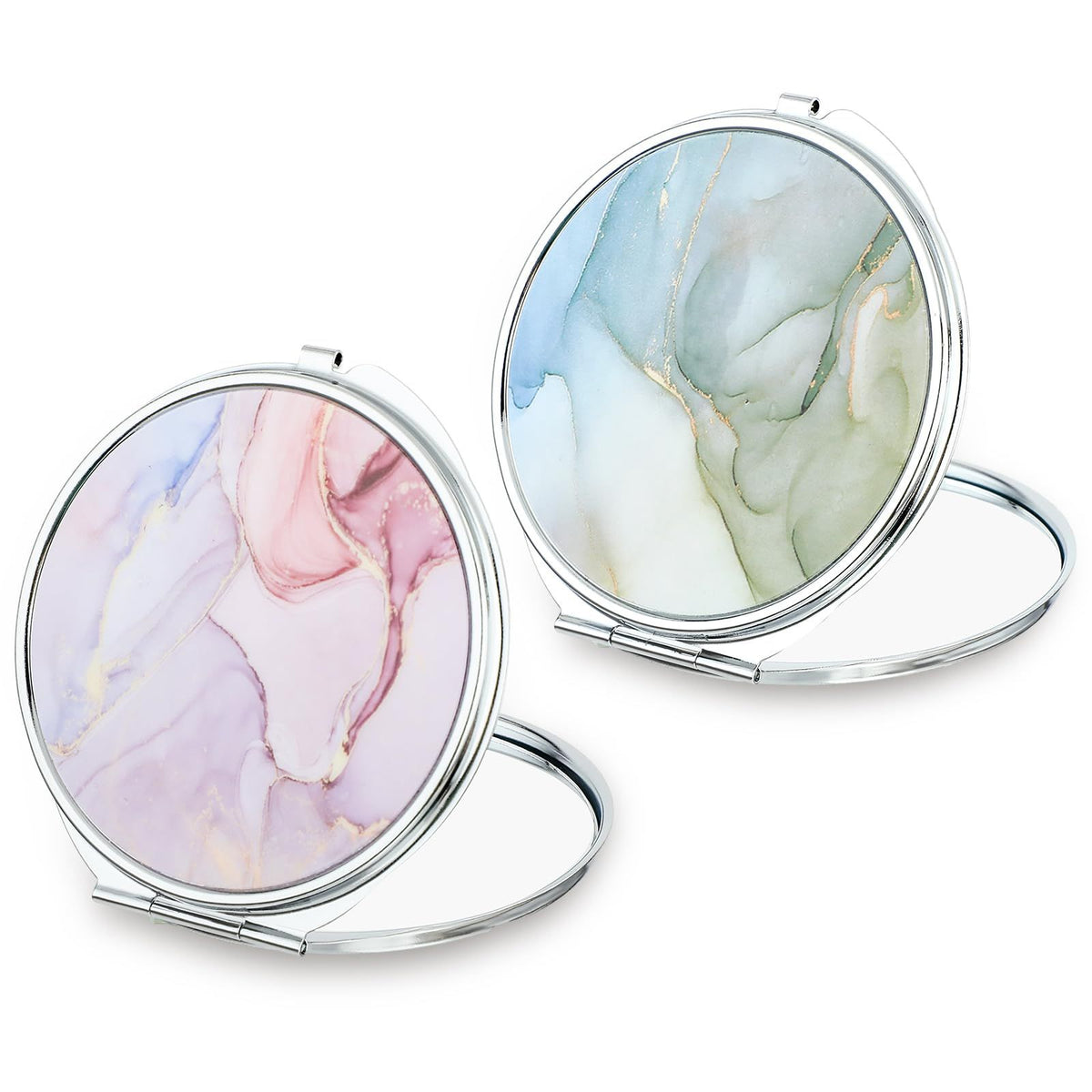 Portable Folding Handheld Vanity Mirror Aesthetic Double-Sided Plane Mirror for Travel Home Office Women Purse Handbag Wallet