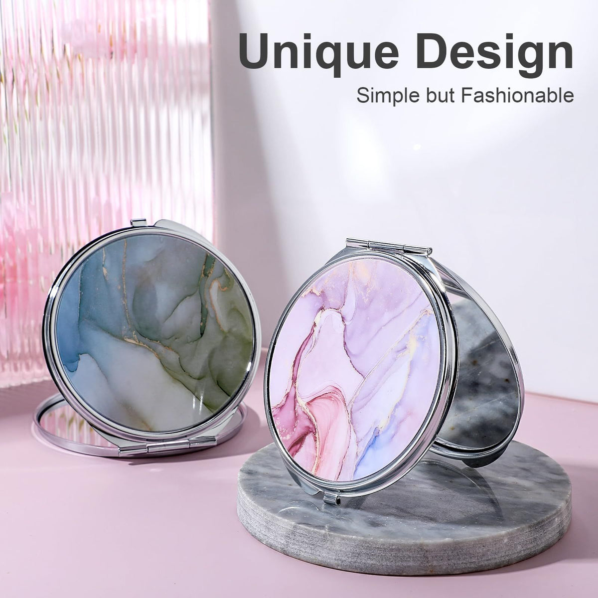 Portable Folding Handheld Vanity Mirror Aesthetic Double-Sided Plane Mirror for Travel Home Office Women Purse Handbag Wallet