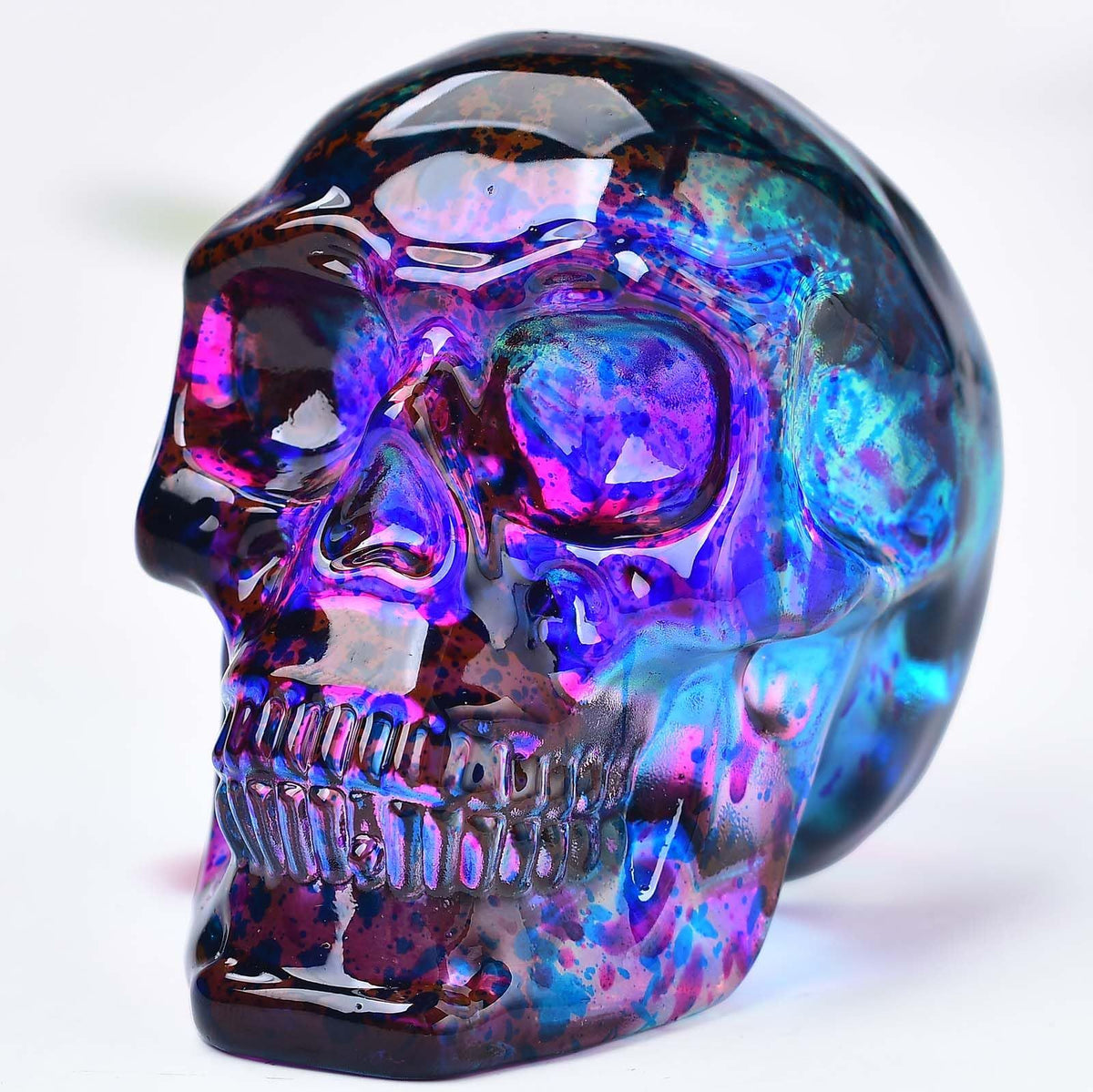 Crystal Skull Head Statues Skull Figurines Glass Skull Gemstone Halloween Decor Gifts for Women Plating Blue